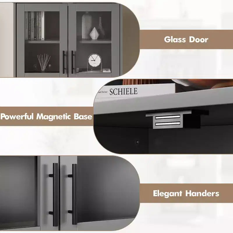 67 Tall Freestanding Kitchen Pantry Cabinets Storage Cabinet, Bathroom Cabinet with 4 Doors and Adjustable Shelves