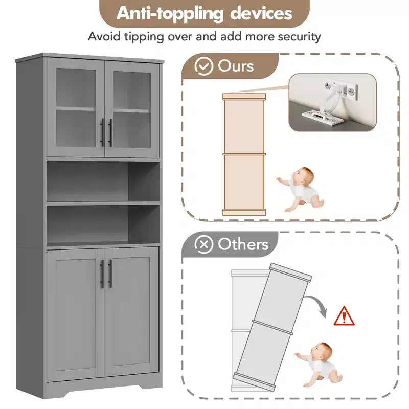 67 Tall Freestanding Kitchen Pantry Cabinets Storage Cabinet, Bathroom Cabinet with 4 Doors and Adjustable Shelves