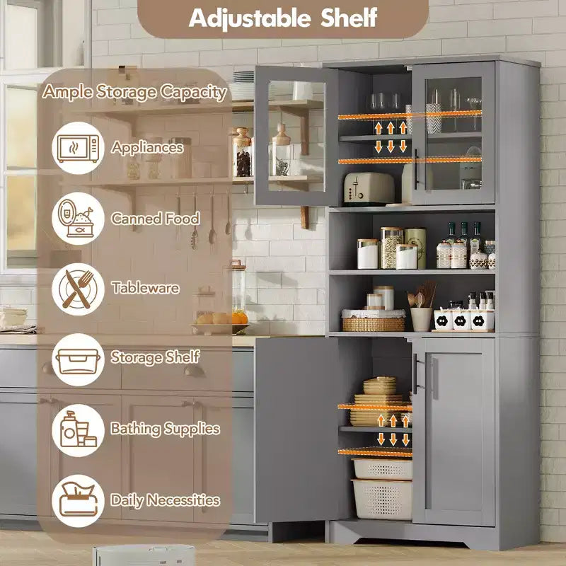 67 Tall Freestanding Kitchen Pantry Cabinets Storage Cabinet, Bathroom Cabinet with 4 Doors and Adjustable Shelves