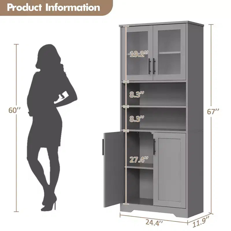 67 Tall Freestanding Kitchen Pantry Cabinets Storage Cabinet, Bathroom Cabinet with 4 Doors and Adjustable Shelves