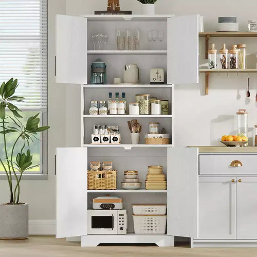 Dispensa da cucina alta 170 cm con 4 ante e ripiani regolabili, Mobiletto multiuso per bagno o cucina