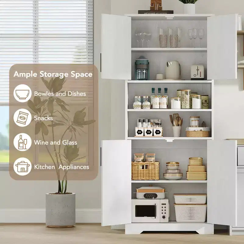 67 Tall Freestanding Kitchen Pantry Cabinets Storage Cabinet, Bathroom Cabinet with 4 Doors and Adjustable Shelves