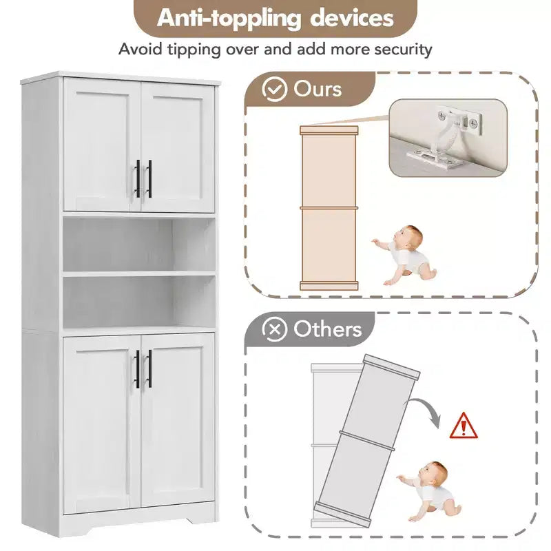 67 Tall Freestanding Kitchen Pantry Cabinets Storage Cabinet, Bathroom Cabinet with 4 Doors and Adjustable Shelves