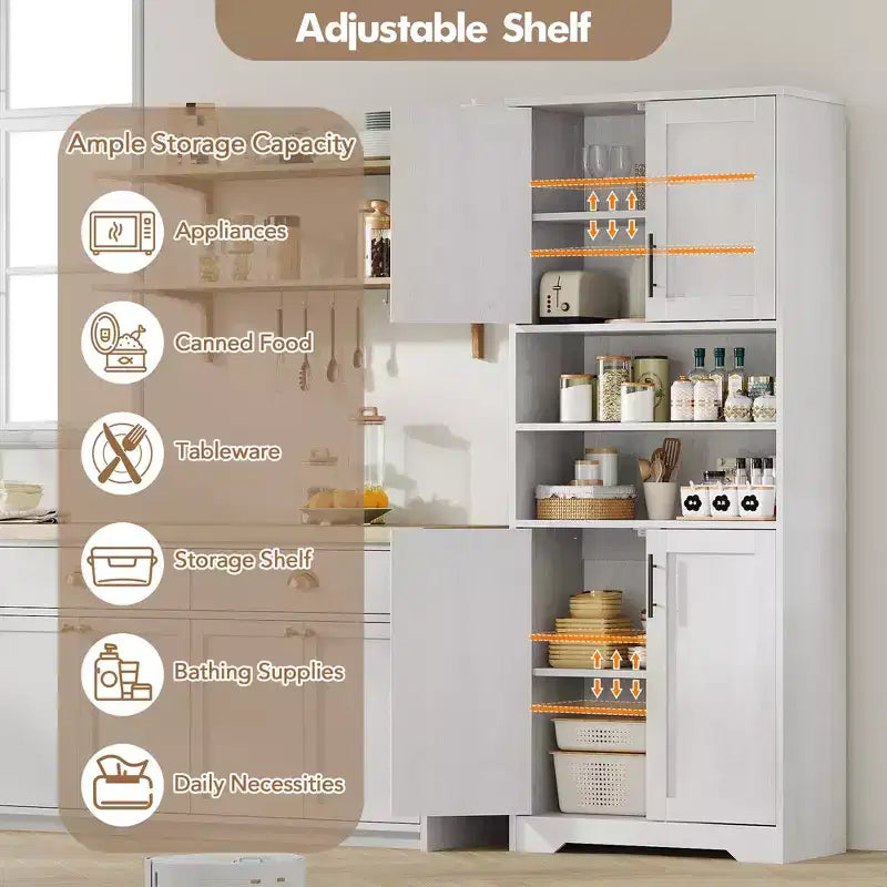 67 Tall Freestanding Kitchen Pantry Cabinets Storage Cabinet, Bathroom Cabinet with 4 Doors and Adjustable Shelves
