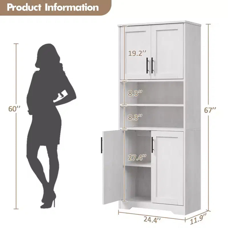67 Tall Freestanding Kitchen Pantry Cabinets Storage Cabinet, Bathroom Cabinet with 4 Doors and Adjustable Shelves