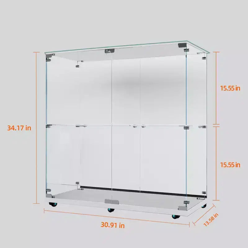 MAYEERTY Vetrina in vetro temperato, mobile portavino, schedario, striscia luminosa Bluetooth, rotelle girevoli con blocco, soggiorno, camera da letto, ufficio, bianco
