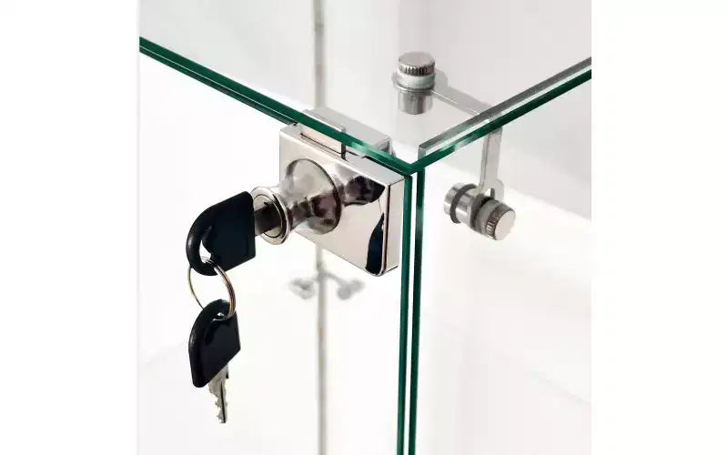 MAYEERTY Vetrina in vetro temperato, mobile portavino, schedario, striscia luminosa Bluetooth, rotelle girevoli con blocco, soggiorno, camera da letto, ufficio, bianco