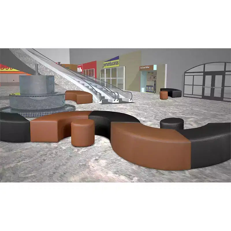 Curved Semi-Circle Ottoman – Black Vinyl, Plush Upholstered Lounge Seat