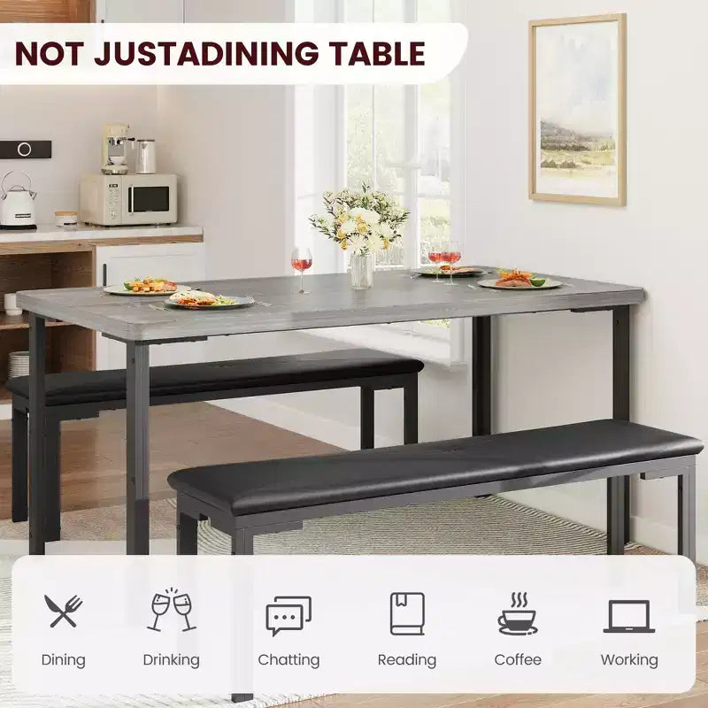Dining Table Set for 4, Kitchen Table with 2 Benches, Metal Frame, Space-Saving Dining Room Dinette Sets for Kitchen, Dining Room