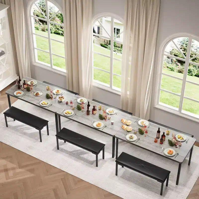 Dining Table Set for 4, Kitchen Table with 2 Benches, Metal Frame, Space-Saving Dining Room Dinette Sets for Kitchen, Dining Room