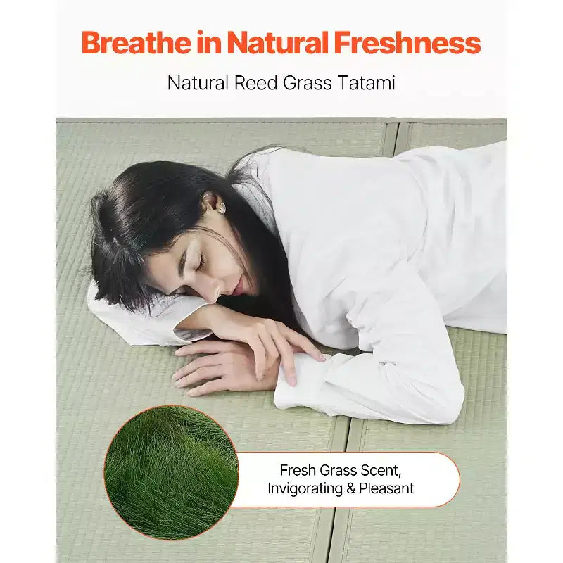 VEVOR Japanese Tatami Mat, Queen Size Foldable Japanese Tatami Mattress( Natural Rush Grass), Japanese Floor Mattress with Non-Slip Backing, Green