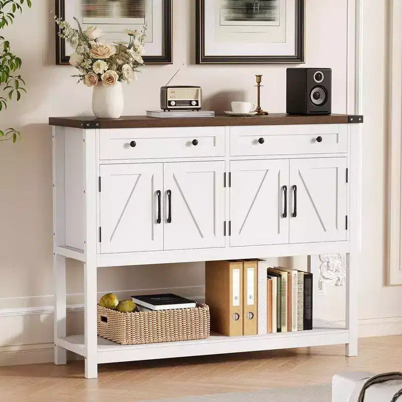 Modern Farmhouse Sideboard, 47 Buffet Sideboard Cabinet with Storage and 2 Drawers, Coffee Bar Console Table with Shelf