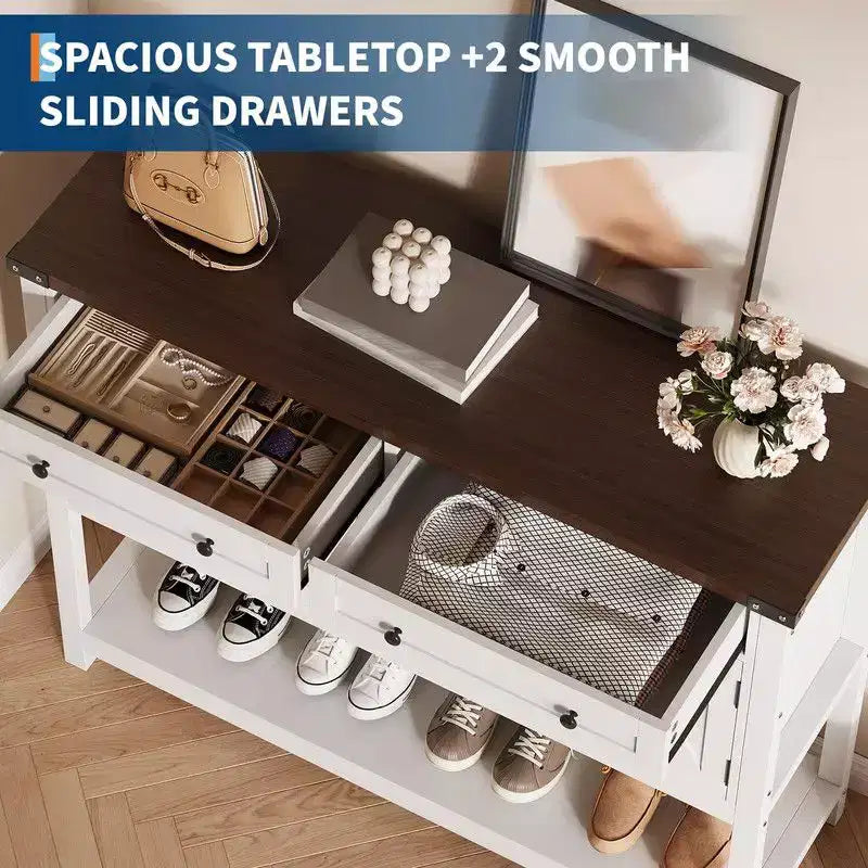 Modern Farmhouse Sideboard, 47 Buffet Sideboard Cabinet with Storage and 2 Drawers, Coffee Bar Console Table with Shelf
