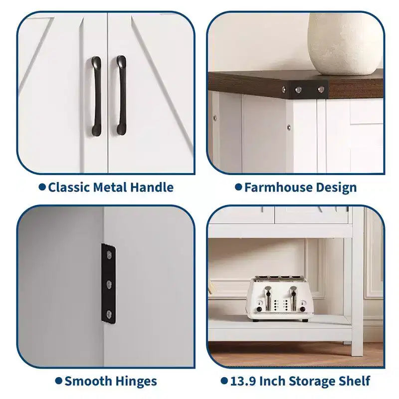 Modern Farmhouse Sideboard, 47 Buffet Sideboard Cabinet with Storage and 2 Drawers, Coffee Bar Console Table with Shelf