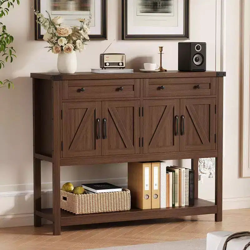 Modern Farmhouse Sideboard, 47 Buffet Sideboard Cabinet with Storage and 2 Drawers, Coffee Bar Console Table with Shelf