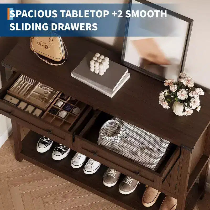 Modern Farmhouse Sideboard, 47 Buffet Sideboard Cabinet with Storage and 2 Drawers, Coffee Bar Console Table with Shelf