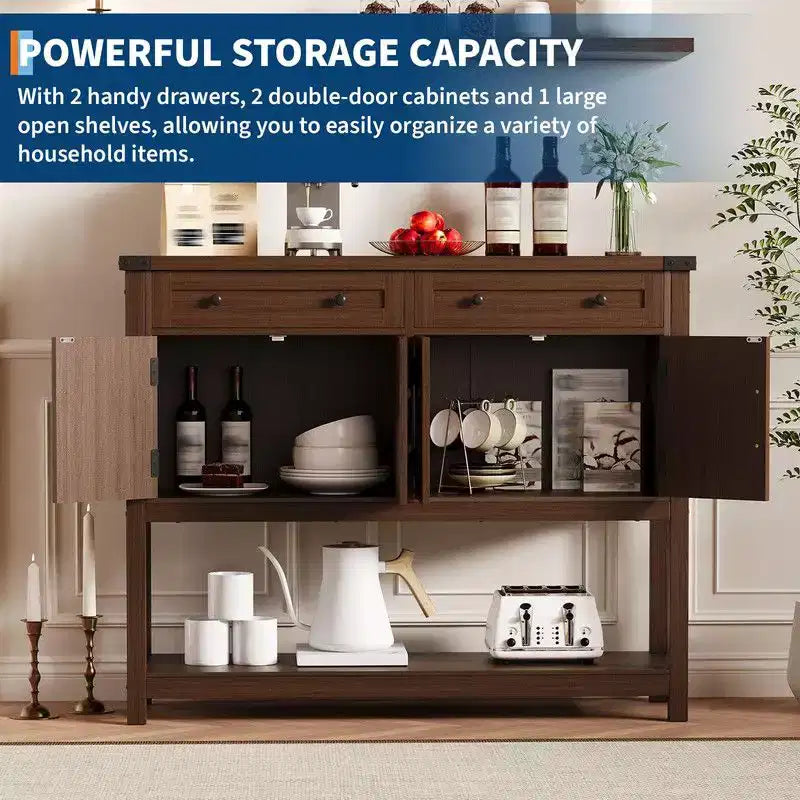 Modern Farmhouse Sideboard, 47 Buffet Sideboard Cabinet with Storage and 2 Drawers, Coffee Bar Console Table with Shelf