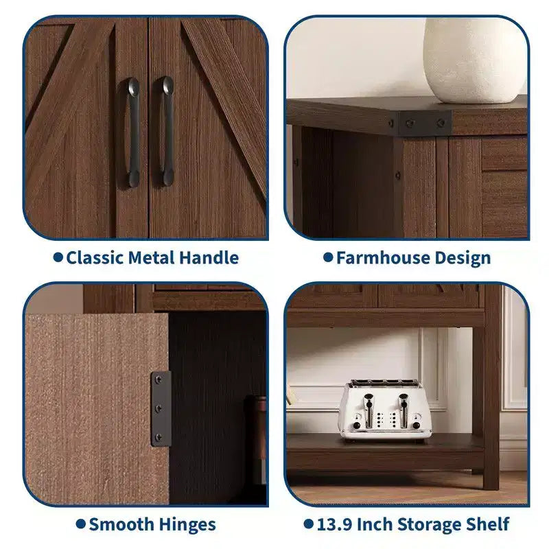 Modern Farmhouse Sideboard, 47 Buffet Sideboard Cabinet with Storage and 2 Drawers, Coffee Bar Console Table with Shelf