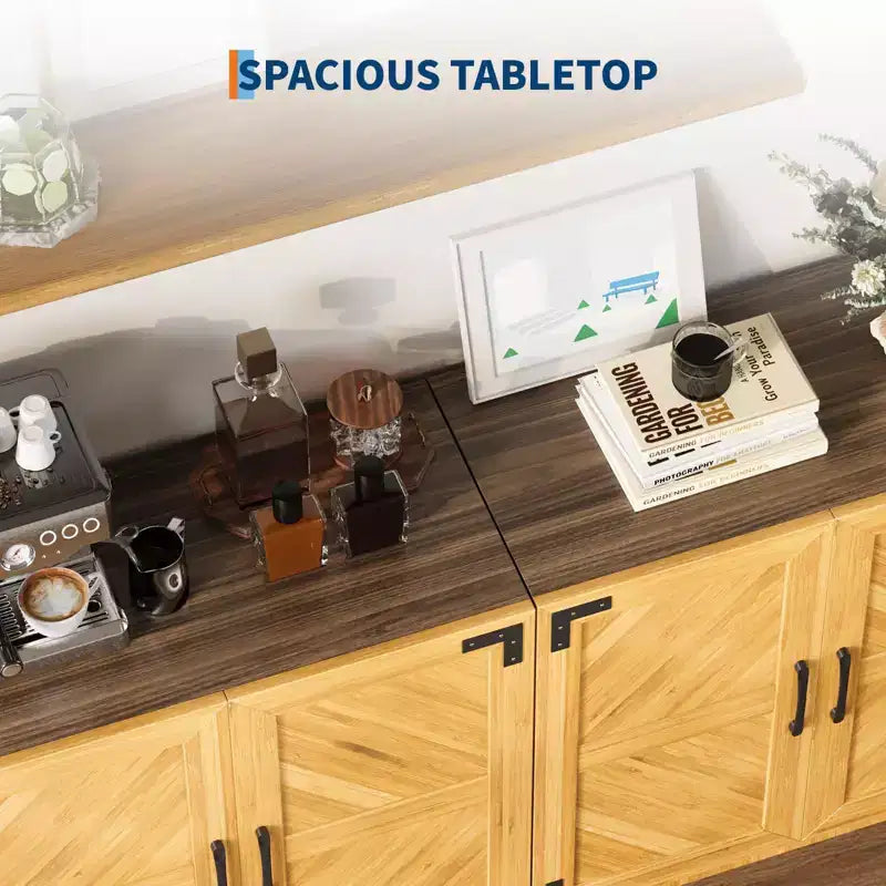 31.5 Sideboard Buffet Cabinet, Wooden Kitchen Credenza with Adjustable Shelves, Coffee Bar Storage Console, Floor Cupboard Cabinet for Living Room