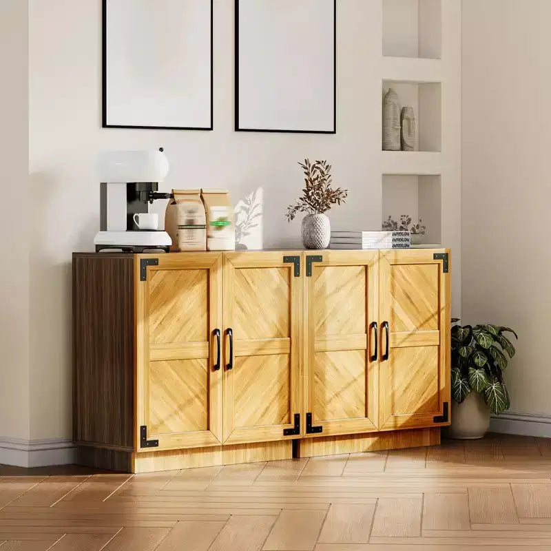 31.5 Sideboard Buffet Cabinet, Wooden Kitchen Credenza with Adjustable Shelves, Coffee Bar Storage Console, Floor Cupboard Cabinet for Living Room