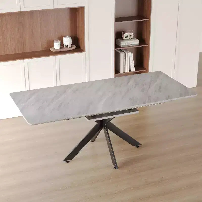 6278 Tavolo da Pranzo Moderno Allungabile con Base in Metallo Nero, Tavolo Rettangolare da Cucina per Sala da Pranzo o Zona Colazione-Panipeachy