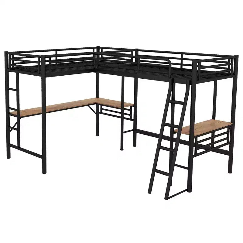 Letto a soppalco matrimoniale in metallo Clihome con due scrivanie integrate