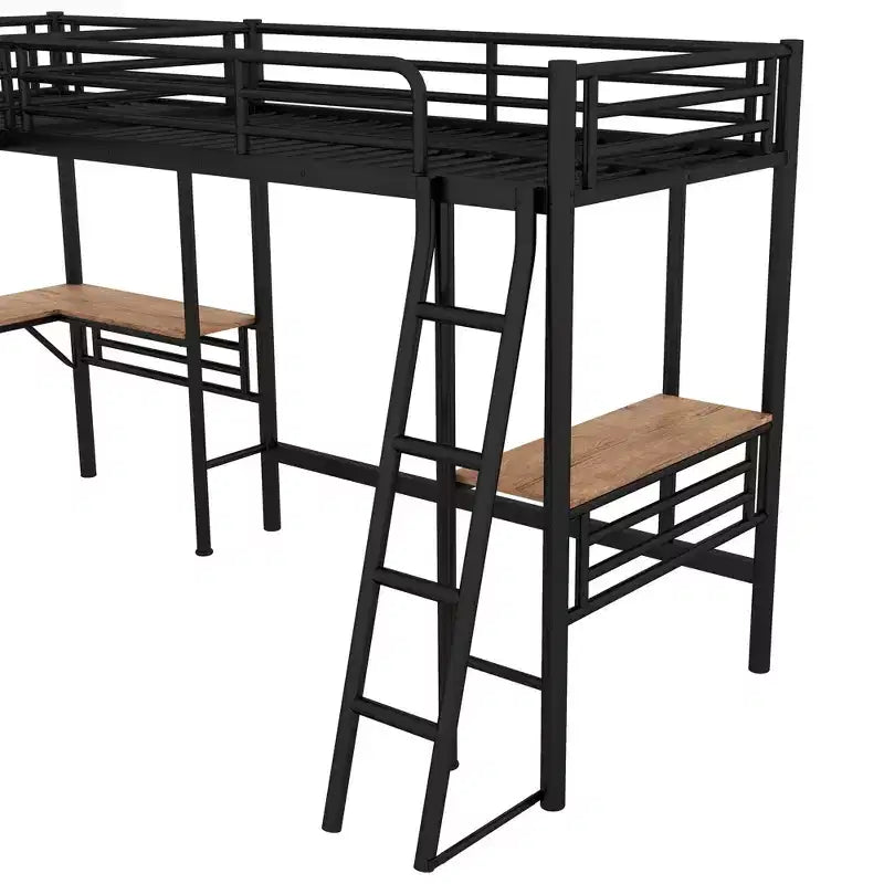 Letto a soppalco matrimoniale in metallo Clihome con due scrivanie integrate