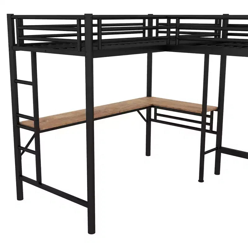 Letto a soppalco matrimoniale in metallo Clihome con due scrivanie integrate