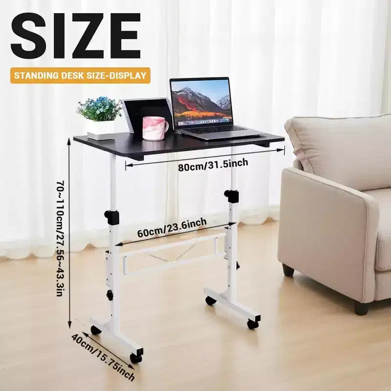 Bureau informatique mobile debout avec roulettes, table d'ordinateur portable portable, hauteur réglable de 79 à 109 cm pour bureau à domicile, chevet, salle de classe, 81 x 41 cm