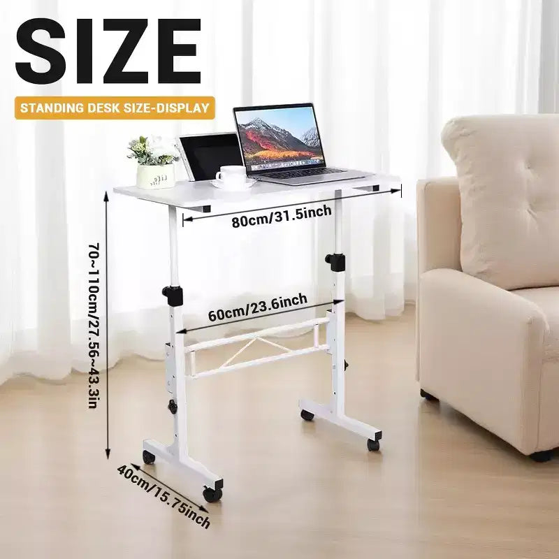 Bureau informatique mobile debout avec roulettes, table d'ordinateur portable portable, hauteur réglable de 79 à 109 cm pour bureau à domicile, chevet, salle de classe, 81 x 41 cm