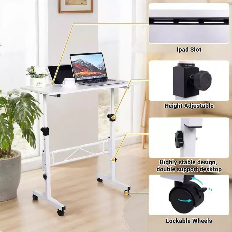 Bureau informatique mobile debout avec roulettes, table d'ordinateur portable portable, hauteur réglable de 79 à 109 cm pour bureau à domicile, chevet, salle de classe, 81 x 41 cm