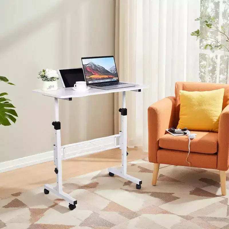 Scrivania Mobile per Computer con Rotelle, Tavolino Portatile per Laptop, Regolabile in Altezza 79-109cm per Ufficio Casa Comodino Aula, 80*40cm