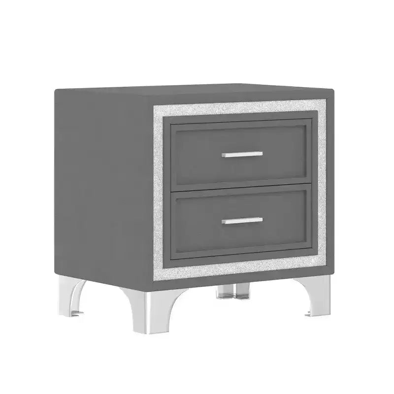 Set Whisen 3 pezzi, letto matrimoniale imbottito con piattaforma e due comodini