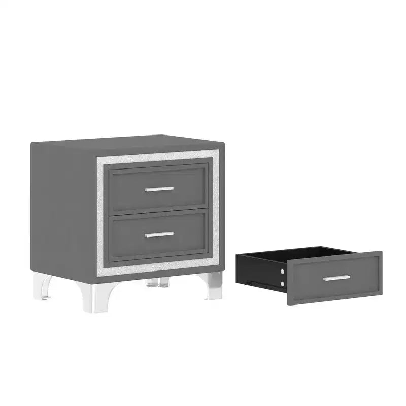 Set Whisen 3 pezzi, letto matrimoniale imbottito con piattaforma e due comodini