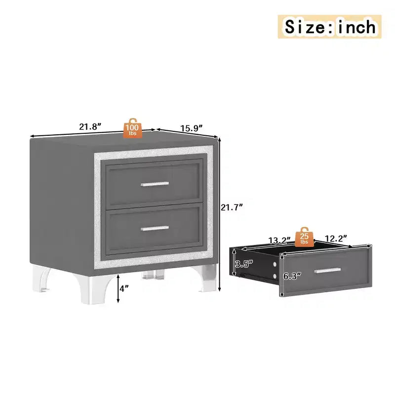 Set Whisen 3 pezzi, letto matrimoniale imbottito con piattaforma e due comodini