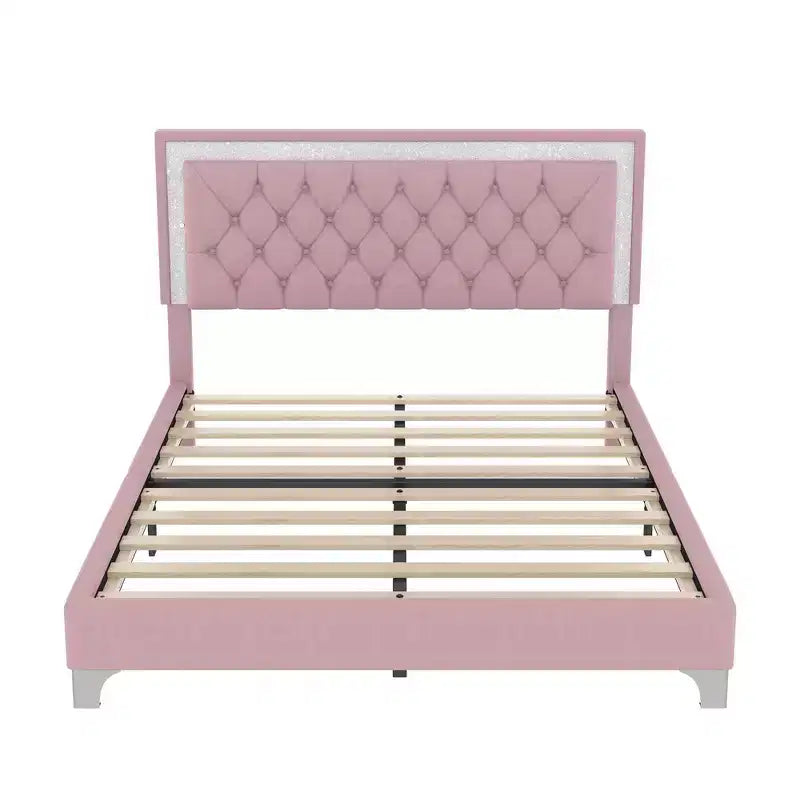 Set Whisen 3 pezzi, letto matrimoniale imbottito con piattaforma e due comodini