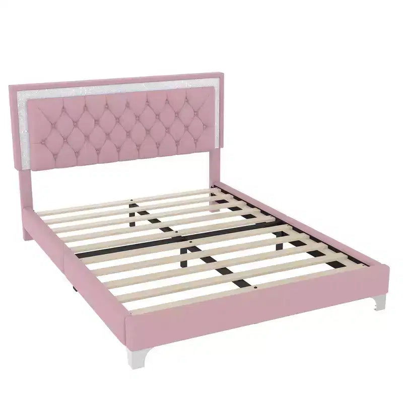 Set Whisen 3 pezzi, letto matrimoniale imbottito con piattaforma e due comodini