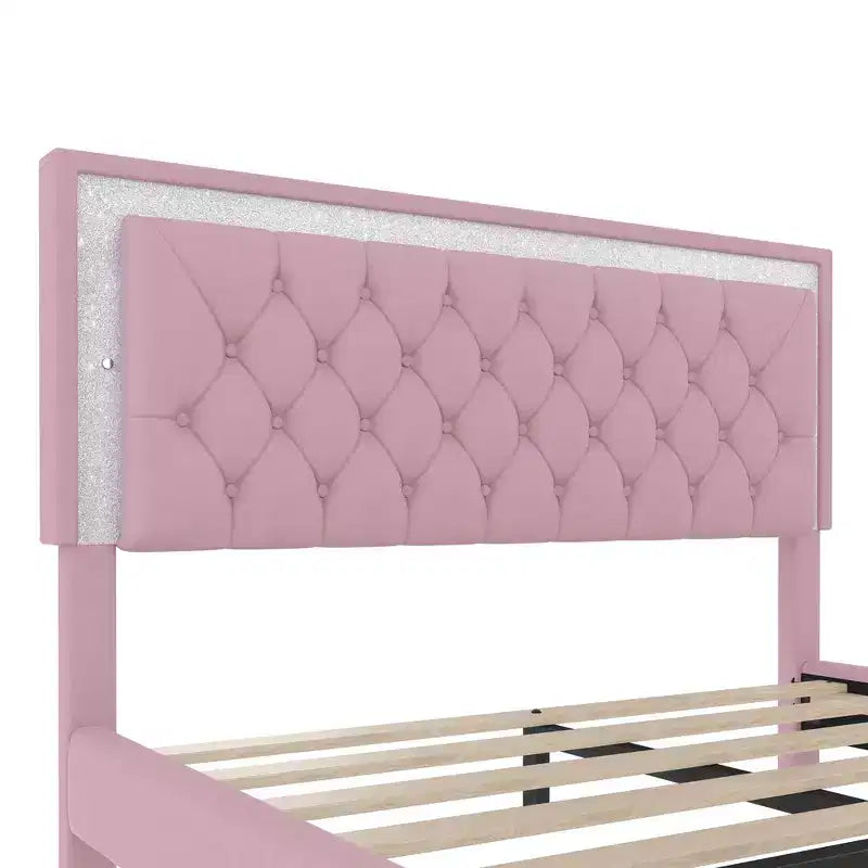 Set Whisen 3 pezzi, letto matrimoniale imbottito con piattaforma e due comodini