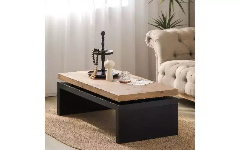 TUYOHW Tavolino Moderno in Legno con Piano Flottante, Elegante Tavolo Rettangolare per Soggiorno, Tavolino Industriale da Divano