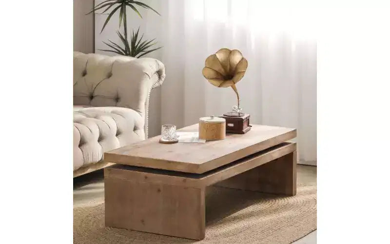 TUYOHW Tavolino Moderno in Legno con Piano Flottante, Elegante Tavolo Rettangolare per Soggiorno, Tavolino Industriale da Divano
