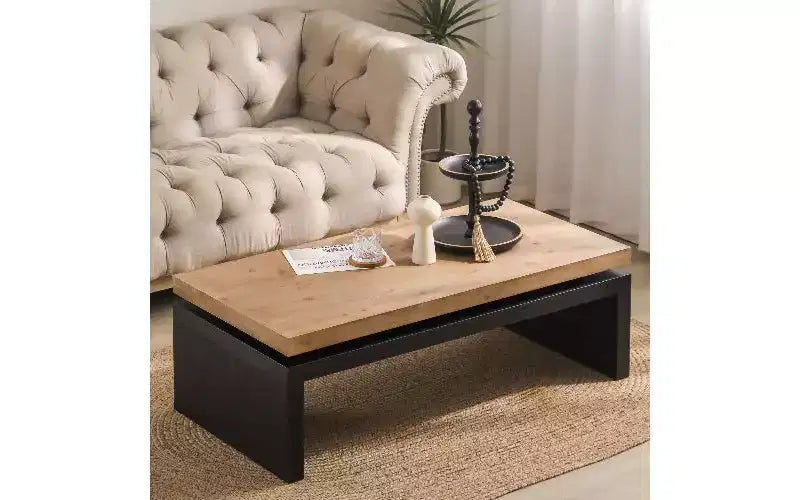 TUYOHW Tavolino Moderno in Legno con Piano Flottante, Elegante Tavolo Rettangolare per Soggiorno, Tavolino Industriale da Divano