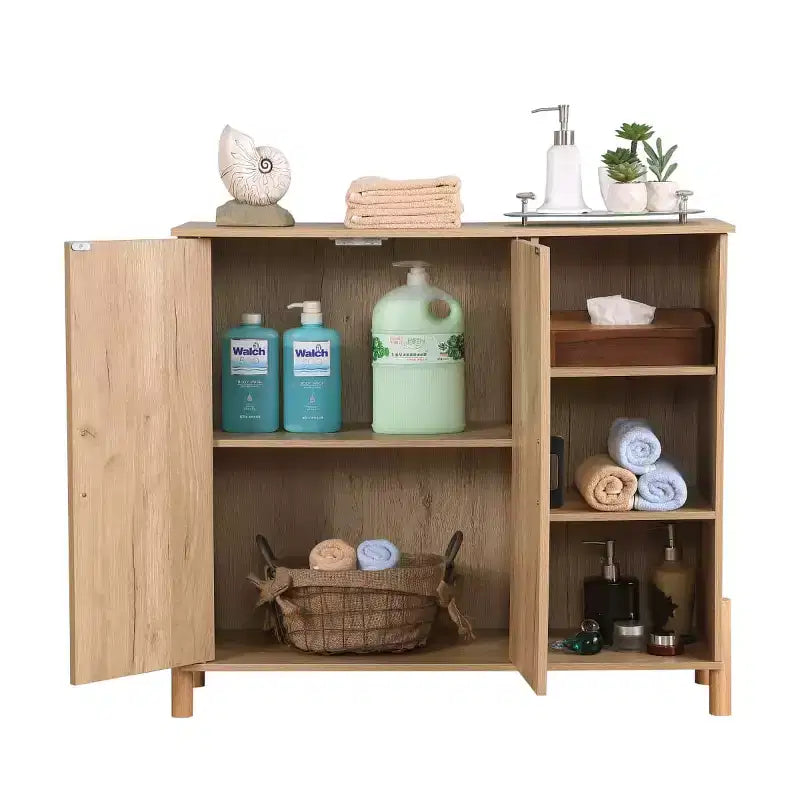 Mobile Contenitore Mid-Century con Ante in Rattan, Scaffali Regolabili, Ripiani Aperti, Mobile Accento Boho per Soggiorno, Ingresso - Panipeachy