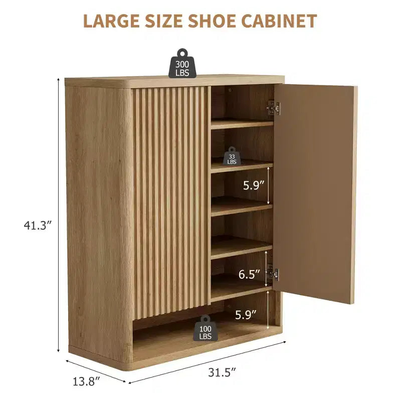 COZONY 31.5 Mobile Scarpiera con Ripiani Regolabili, Armadietto Portascarpe in Legno con Ante Scanalate per Ingresso Soggiorno