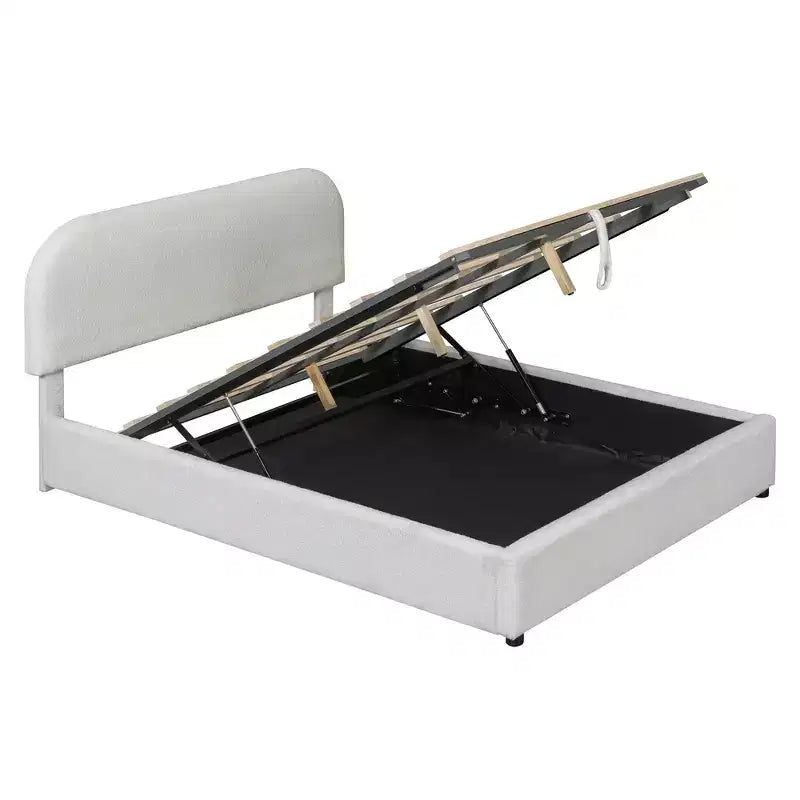 Letto a piattaforma Luxystar moderno matrimoniale in pile Teddy imbottito con sistema di archiviazione idraulico