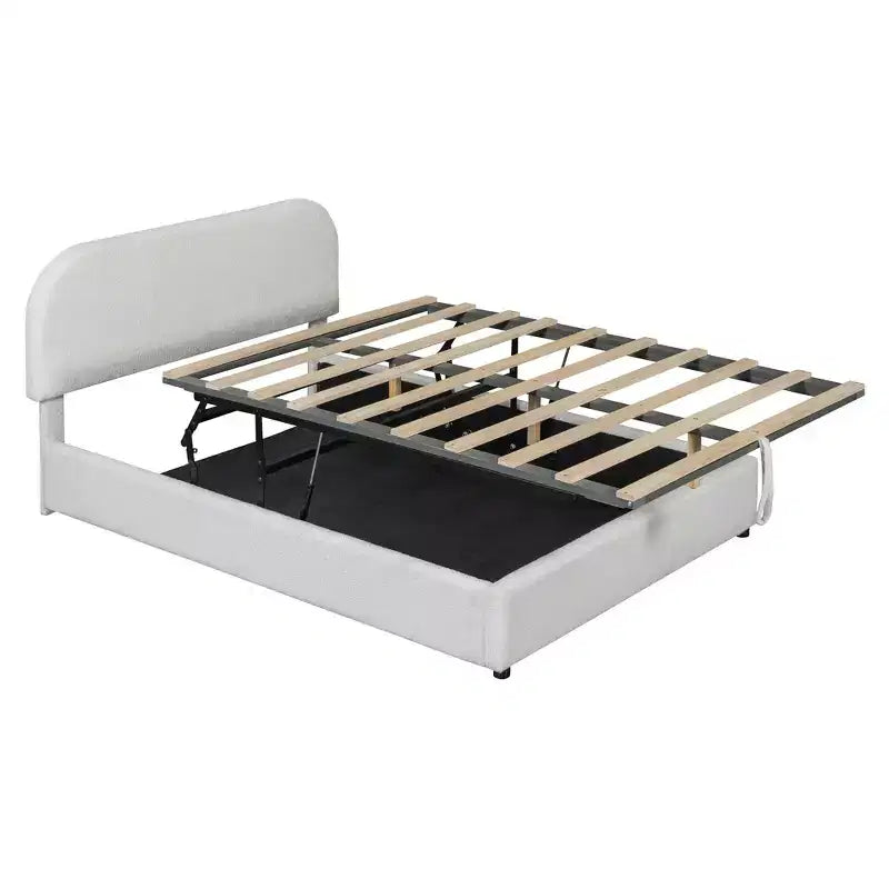 Letto a piattaforma Luxystar moderno matrimoniale in pile Teddy imbottito con sistema di archiviazione idraulico
