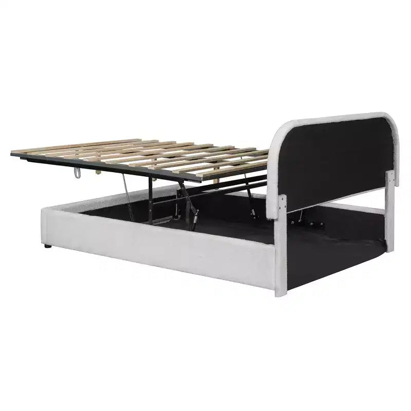 Letto a piattaforma Luxystar moderno matrimoniale in pile Teddy imbottito con sistema di archiviazione idraulico