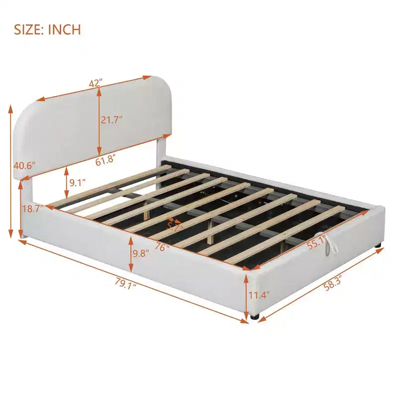 Letto a piattaforma Luxystar moderno matrimoniale in pile Teddy imbottito con sistema di archiviazione idraulico