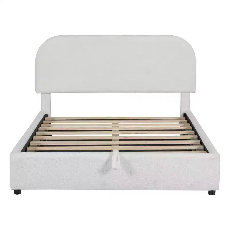 Letto a piattaforma Luxystar moderno matrimoniale in pile Teddy imbottito con sistema di archiviazione idraulico