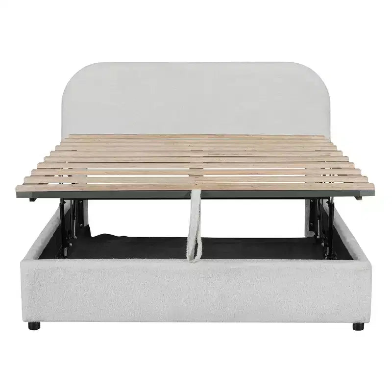 Letto a piattaforma Luxystar moderno matrimoniale in pile Teddy imbottito con sistema di archiviazione idraulico