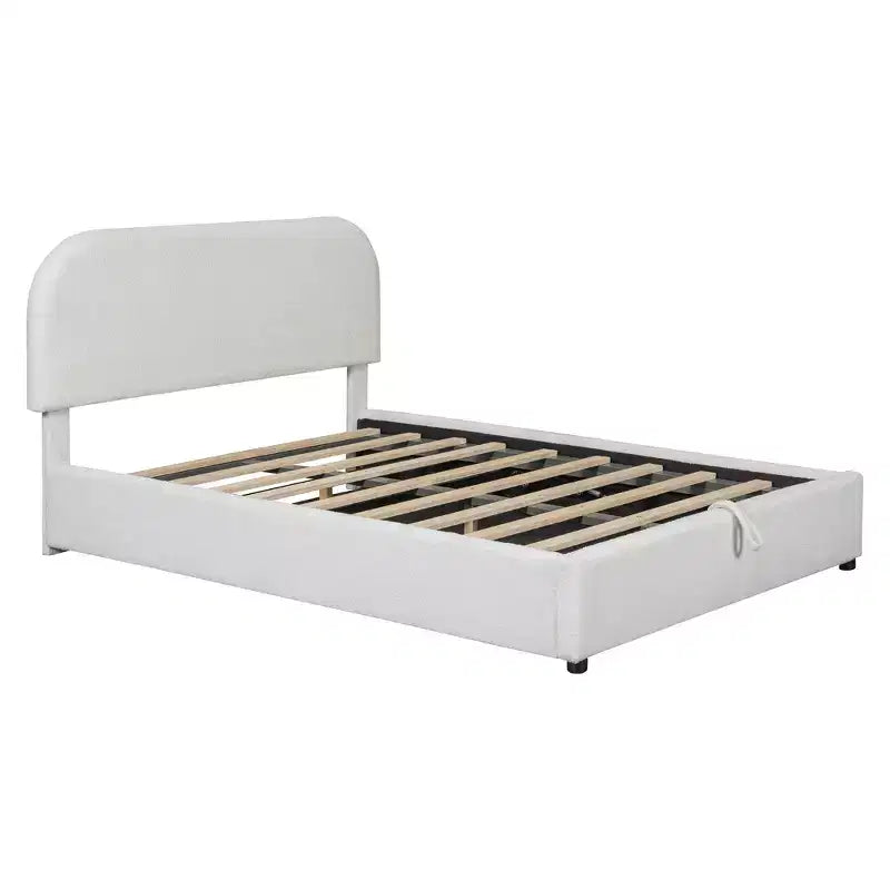 Letto a piattaforma Luxystar moderno matrimoniale in pile Teddy imbottito con sistema di archiviazione idraulico